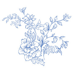 Floral Decor. Chinoiserie Style. Vector Illustration.