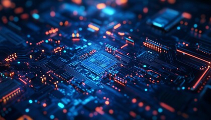 Fototapeta premium Modern Technology Material with Neon-Lit Circuit Patterns Digital Glow