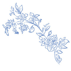 Line Art Blue Flower. Vector Illustration.