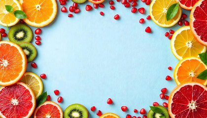 Flat lay of fruit assortement background with copy space