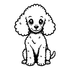 Fototapeta premium Cute Chibi Kawaii Poodle Puppy Cartoon Style Black and White Outline Line Art Drawing Illustration