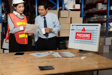 Cyber security software show alert of cyber attack for protection snugly. Danger from virus,...