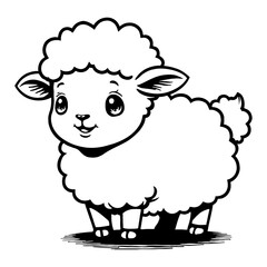 Obraz premium Cute Chibi Kawaii Sheep with Smiling Face Detailed Black and White Outline Line Art Drawing