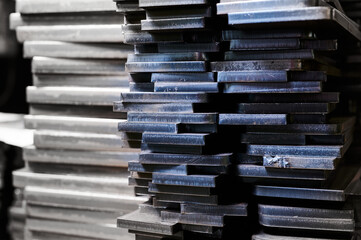 New metal components stack in production plant storehouse