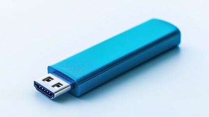 Sleek Blue USB Flash Drive on a Light Blue Background