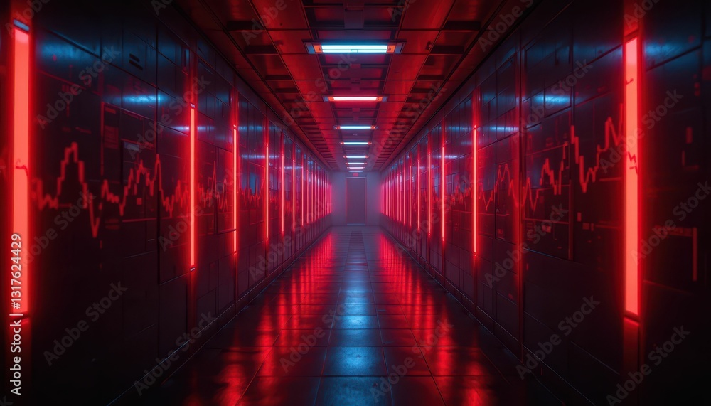 Aufkleber futuristic red lit corridor with graphical data patterns