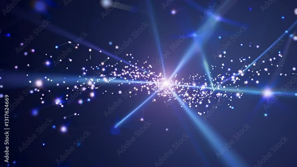 Wall mural a vibrant digital artwork featuring a radiant blue light burst with shimmering particles spreading i