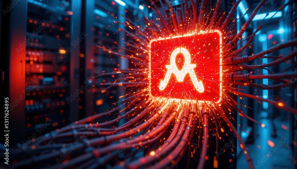 Aufkleber dynamic red glow of network cables in a high-tech server room