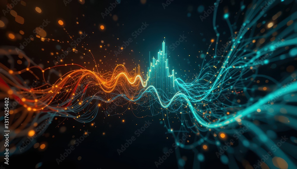Poster abstract digital waves with colorful lines and data visualization