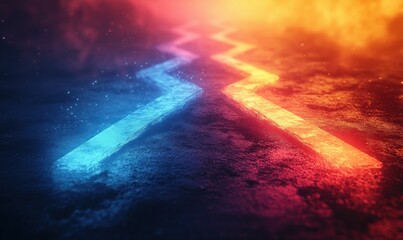 Glowing paths diverge blue and orange hues