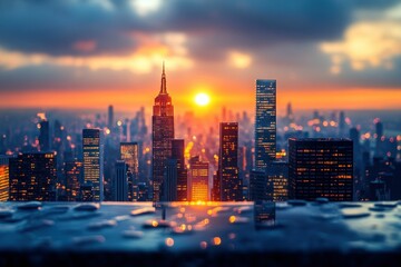 Fototapeta premium City skyline sunset vibrant colors stunning view