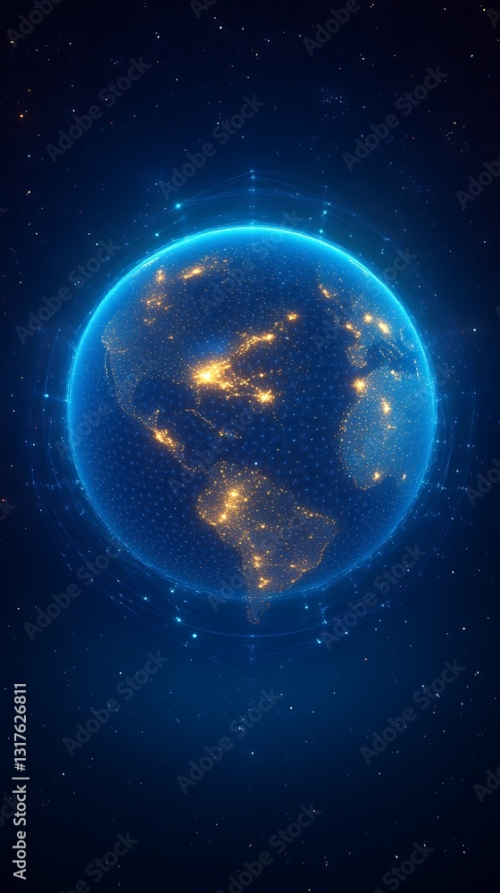 Poster a glowing digitally created image of planet earth in space