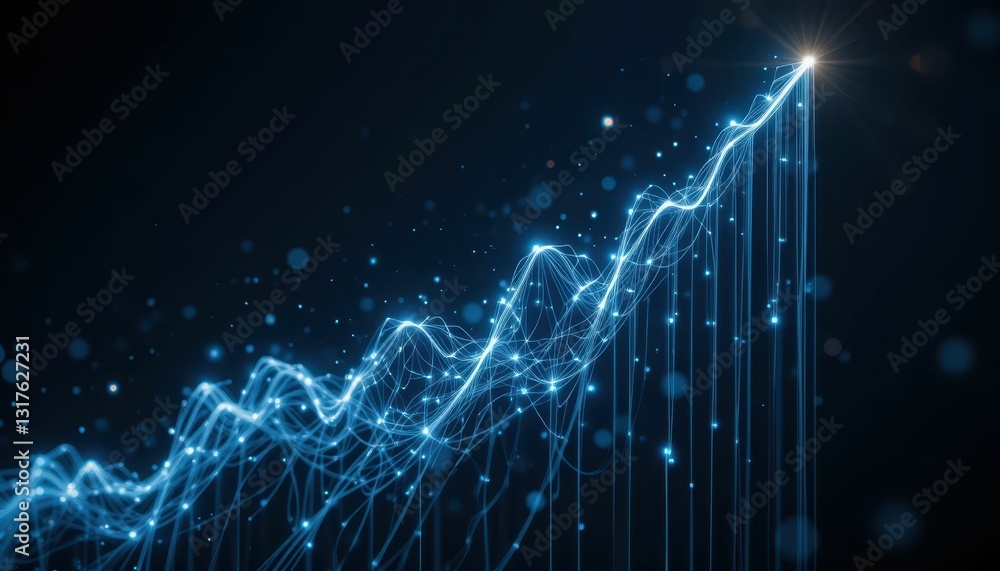 Poster abstract data visualization with dynamic lines and bright point