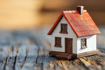 Charming miniature house red roof wooden steps