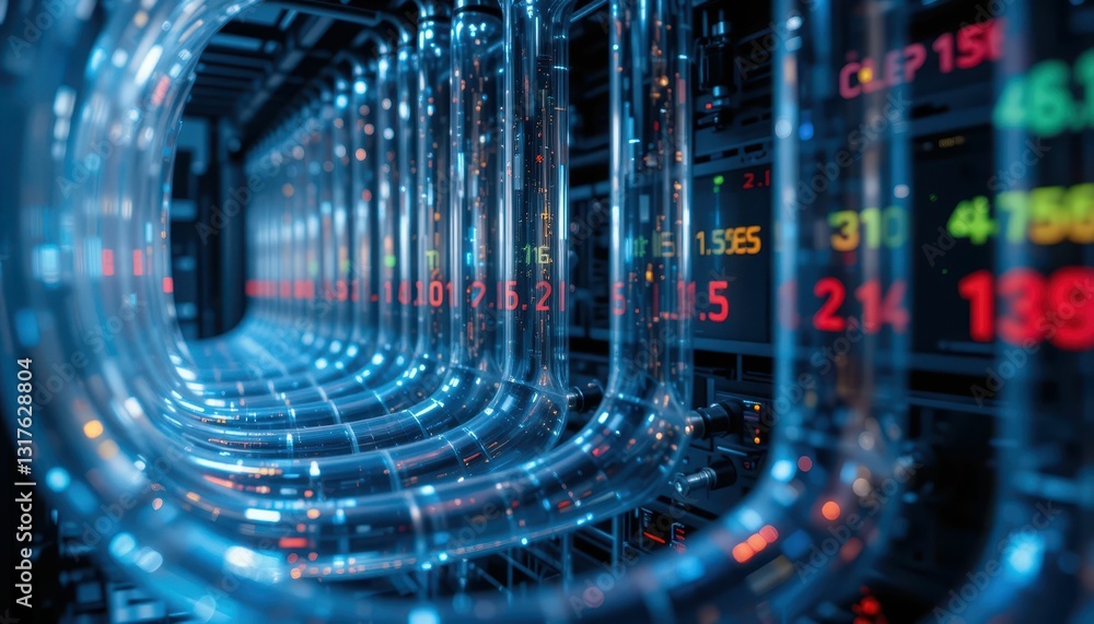 Poster abstract technology background with data streams in server room