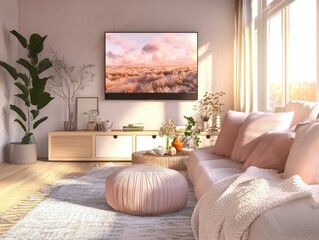 A modern and inviting living room showcasing bright natural lighting