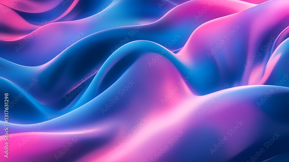 Poster abstract flowing waves with pink and blue color blends, creating a dynamic and vibrant effect