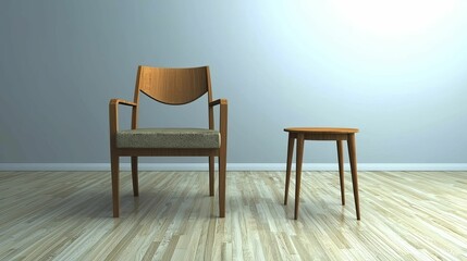 Vintage armchair alongside small antique side table, both showcasing exquisite craftsmanship against a soft, neutral background.