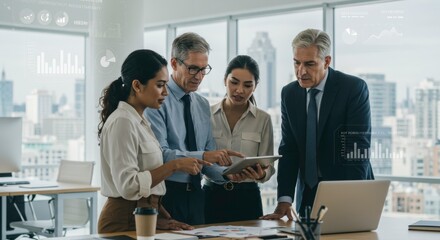 Diverse Business Team Collaboration Modern Office Tablet Data Analysis Financial Strategy Meeting