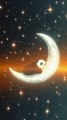 Fototapeta premium A panda bear is sitting on a full moon