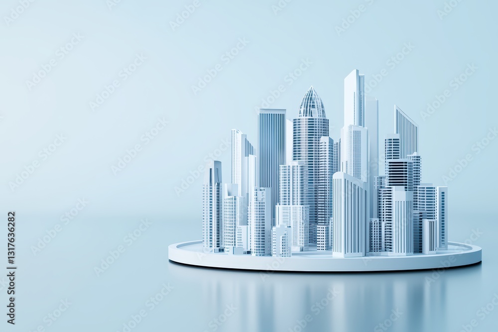 Poster modern 3d render of a smart city model displayed on a minimalist background