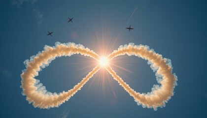 Naklejka premium Sky with Infinity Shape Made of Smoke and Sunlight Reflections
