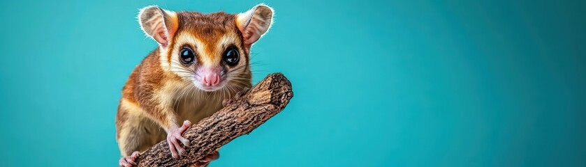 Obraz premium Adorable Sugar Glider Perched on Branch Against Vibrant Background in Fantasy Setting