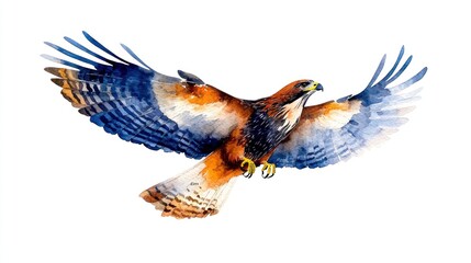 Obraz premium Hawk Watercolor Illustration Isolated on White Background