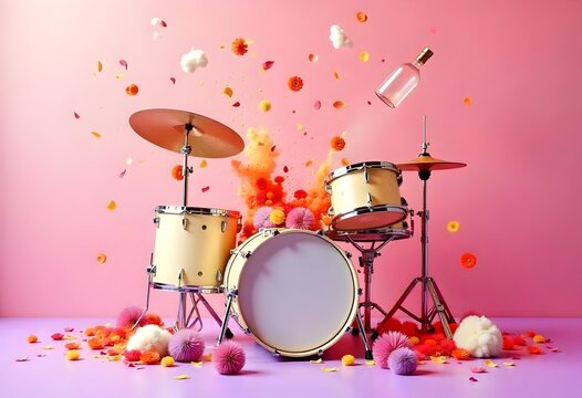 Beautiful music instrument drums with flowers.