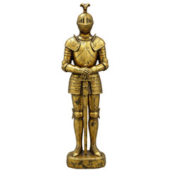 antique vintage gold knight statuette on transparent background