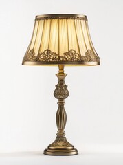 Ornate Table Lamp with Golden Shade on White Background