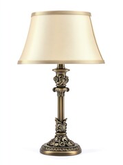 Obraz premium Elegant Lamp with Ornate Bronze Base and Cream Shade on White