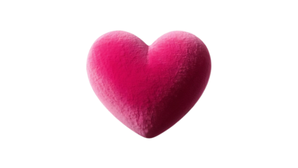 A velvety 3D pink heart with a soft, matte finish, appearing tactile and realistic, set against a transparent background