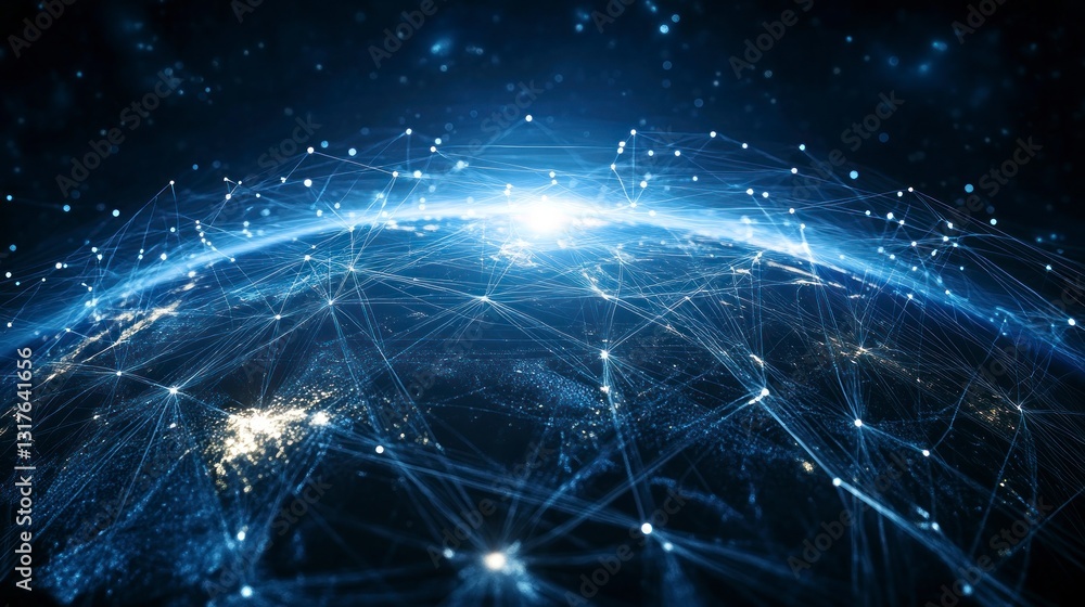 Poster Global Network Connecting Earth with Data Transmission and Digital Communication Concept