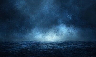 Fototapeta premium Dark Ocean Horizon Under Moody Sky Creates an Eerie Atmospheric Landscape
