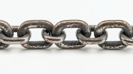 Obraz premium Close-up of a metallic chain link, high detail, white isolate background.