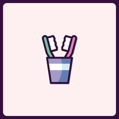 Dental hygiene icon featuring toothbrushes in a holder stylized outline