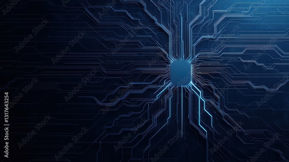Poster digital tree root structure with high-tech cybernetic branches on dark background