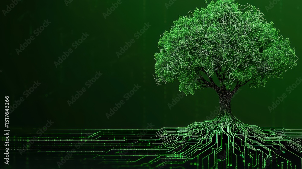 Aufkleber digital tree with cyber roots and branches representing technology and nature integration