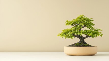 Fototapeta premium Isolated Elegant Bonsai Tree in Minimalist Setting with Soft Background and Warm Lighting