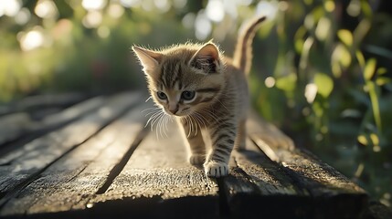 Adorable cat strolling old bridge wallpapers