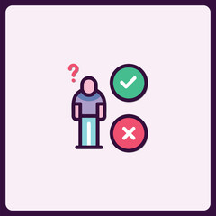 User's decision choice, process icon, true and false concept selection symbol