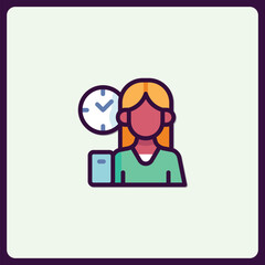Blonde woman with a clock as a symbol for time management or working hours