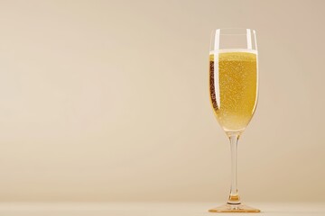 Elegant Champagne Glass with Golden Bubbles on Soft Background for Celebratory Moments