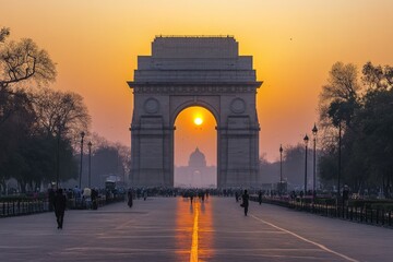 India Gate in sunset evening lights, Rajpath, New Delhi