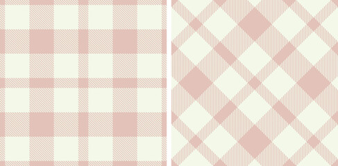 Pastel Pinkish Grey and Vivid Off White Seamless Tartan Fabric Design