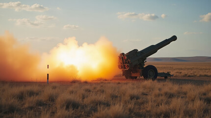 A Remote Testing Ground Where a New Long-Range Artillery System is Being Fired