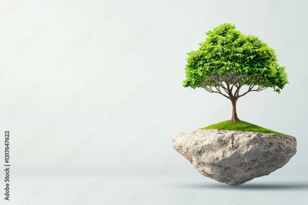Aufkleber surreal tree growing from a floating rock in an ethereal environment