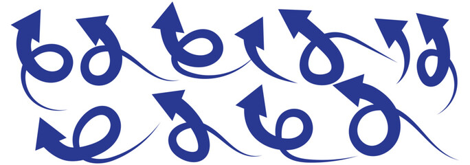 blue flat curved arrow icon sheet.  arrow indicators symbols isolated vector illustration
