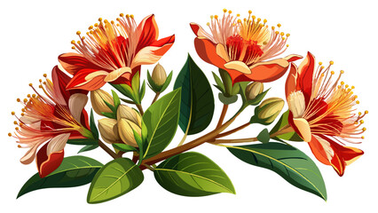 metrosideros flowers isolated on white background tilted angle